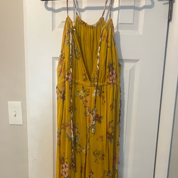 Free People Georgia Floral Chiffon Jumpsuit gold size small - Picture 6 of 7